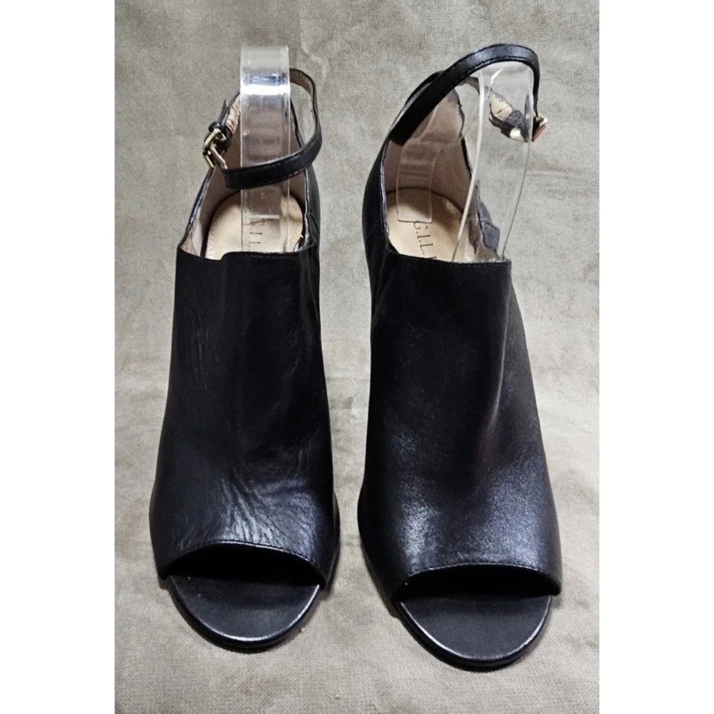 G.I.L.I. Black Leather Peep Toe Ankle Strap Block Heel Shooties Booties Womens